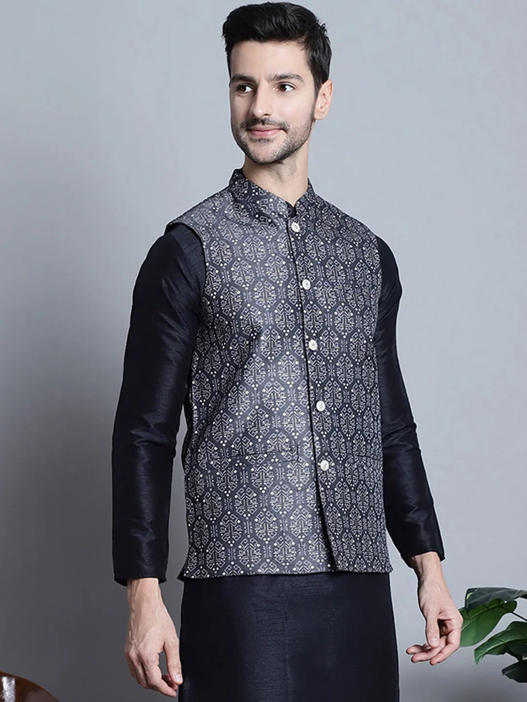 Grey Silk Solid Indian Wear JOWC_4084Charcoal | DesiQlo