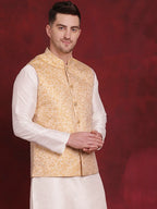 Golden Woven Design Nehru Jacket ( JOWC 4087Golden )
