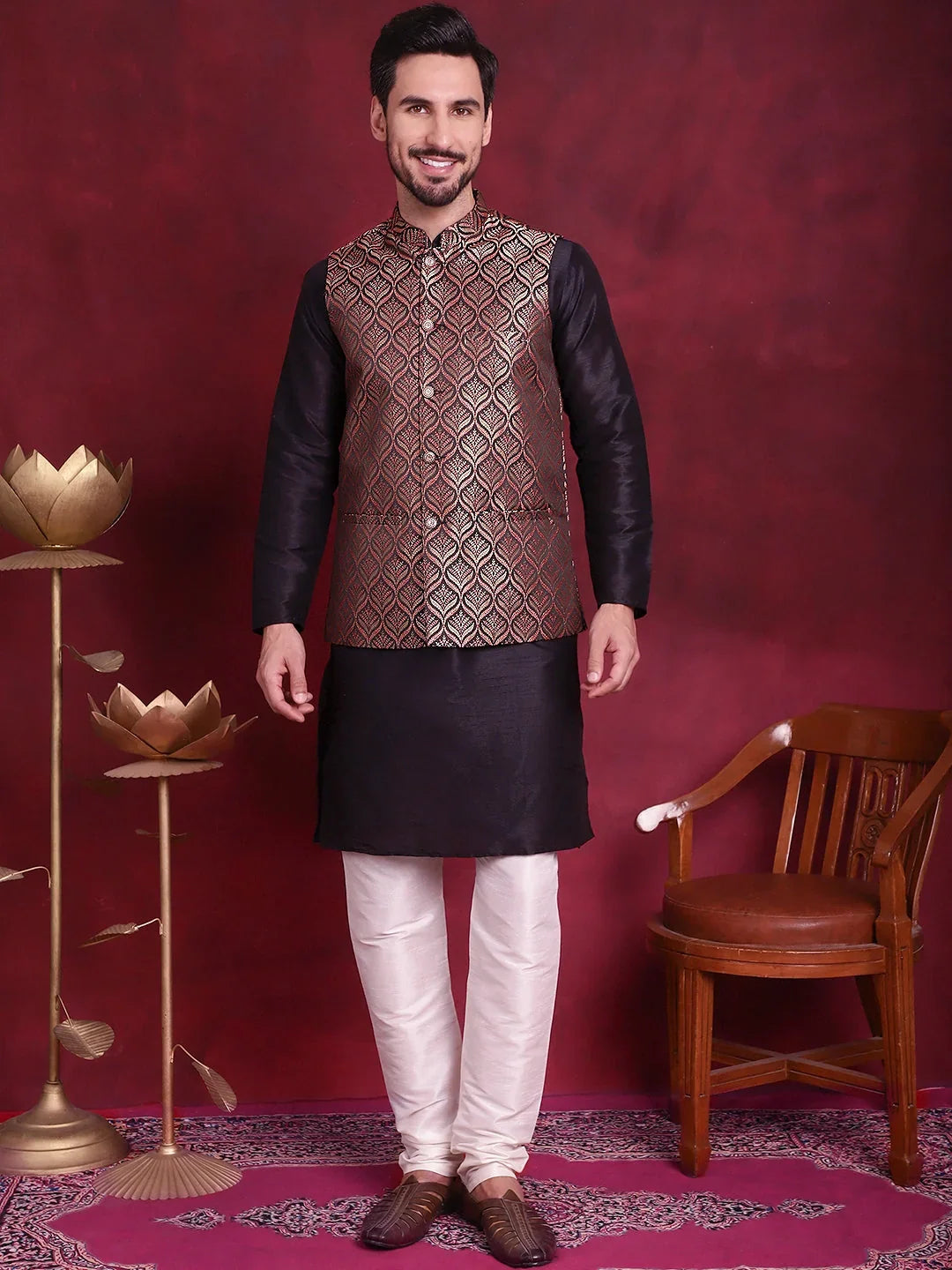 Maroon Silk Solid Indian Wear for Men | DesiQlo India