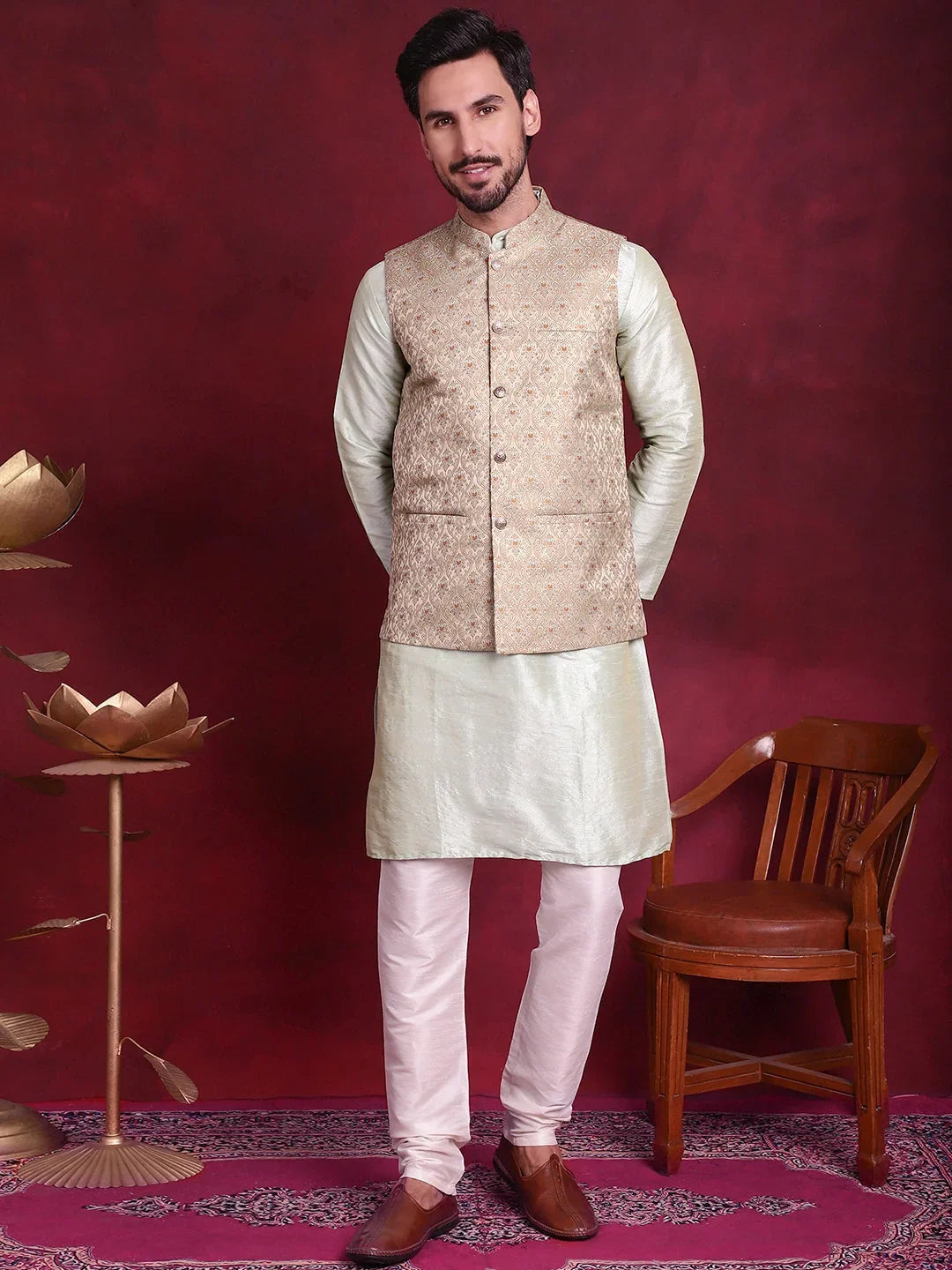 Gold Silk Solid Indian Wear JOWC_4089Golden | DesiQlo