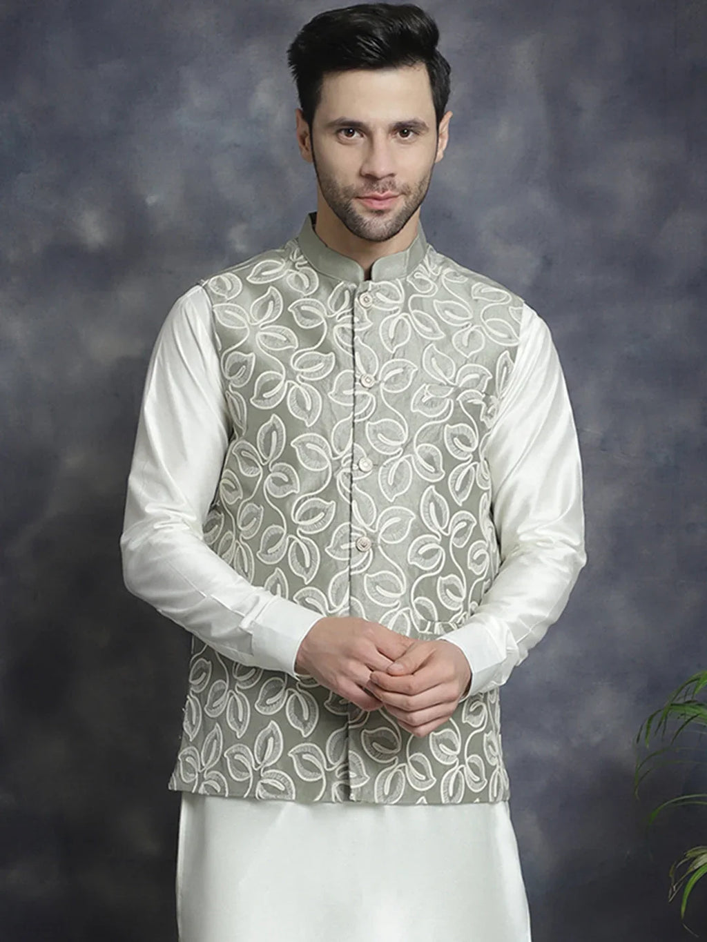 Men's embroidered Nehru Jacket ( JOWC 4092Pista )