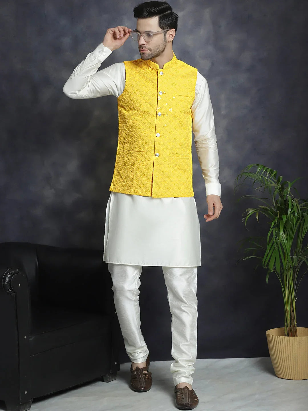 Yellow Rayon Solid Indian Wear JOWC_4093Yellow | DesiQlo