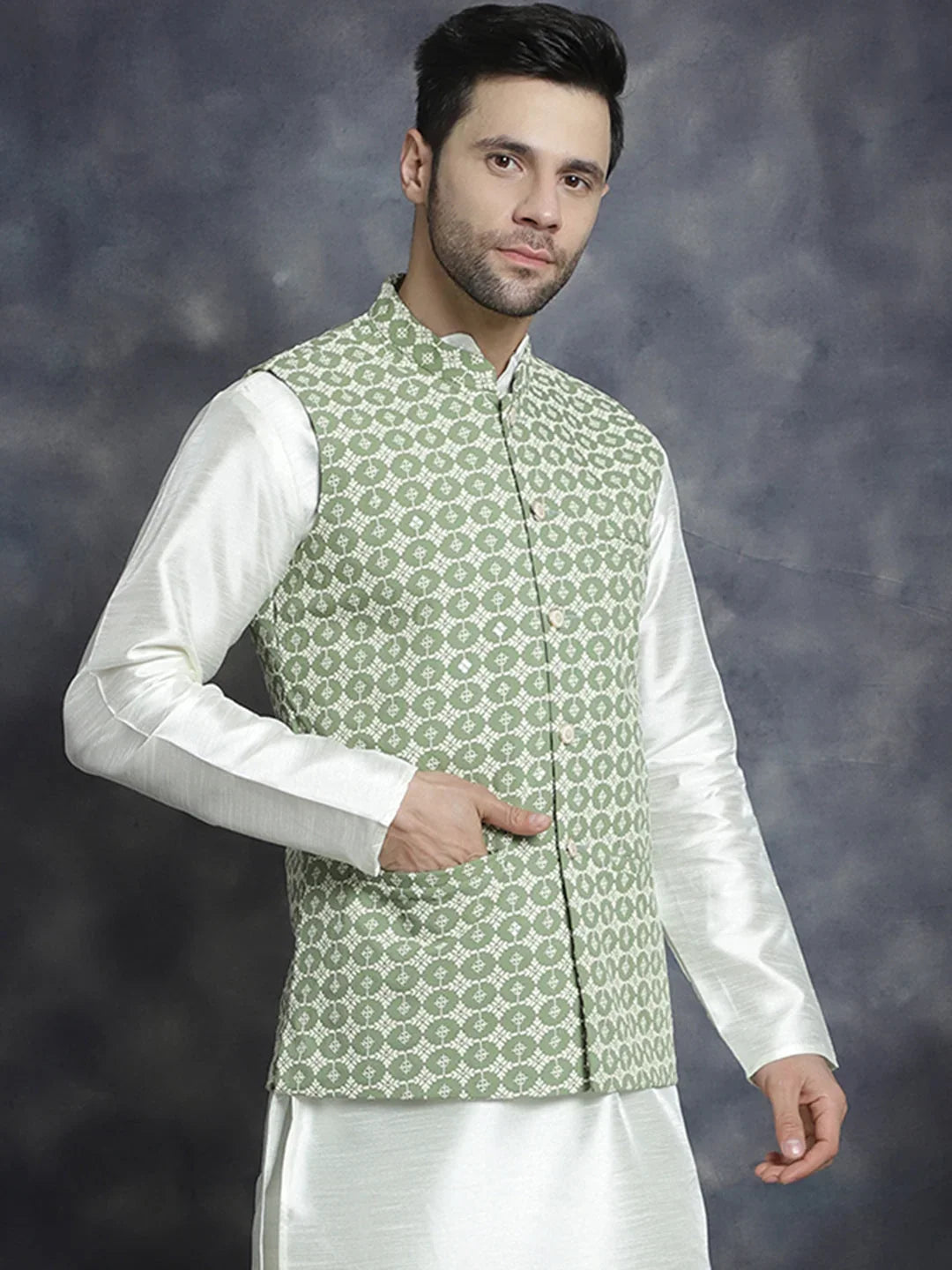 Green Rayon Solid Indian Wear JOWC_4094Mehndi | DesiQlo
