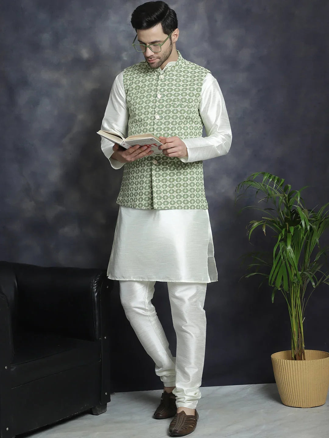 Green Rayon Solid Indian Wear JOWC_4094Mehndi | DesiQlo