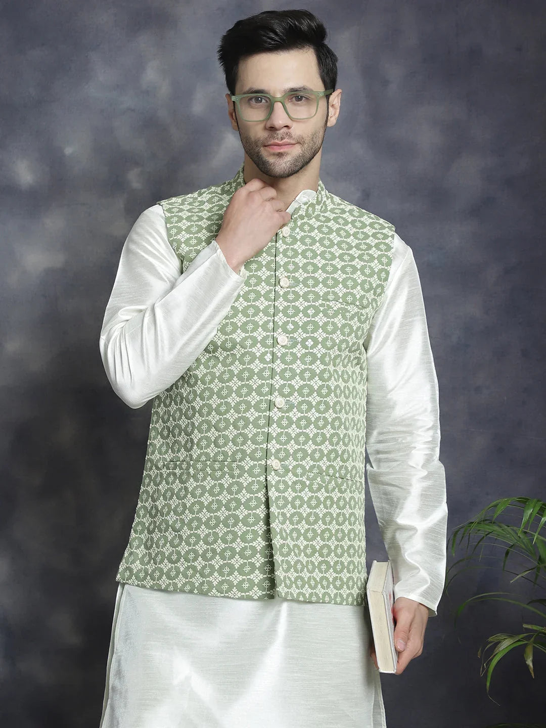 Green Rayon Solid Indian Wear JOWC_4094Mehndi | DesiQlo