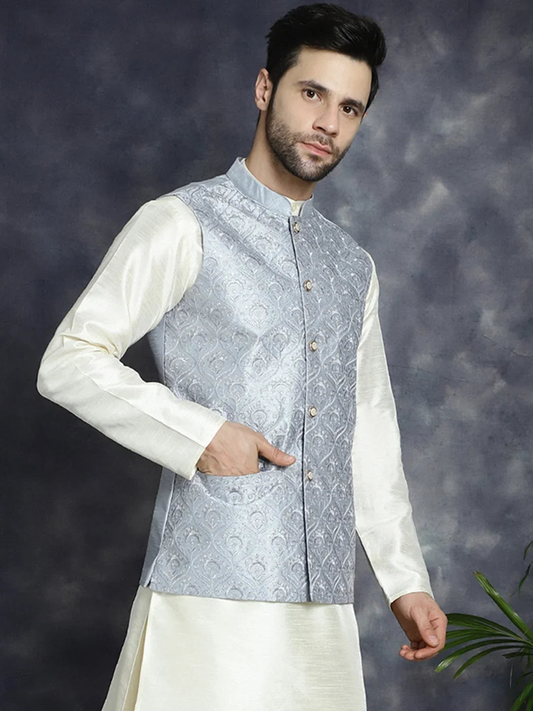 Grey Silk Solid Indian Wear JOWC_4096Grey | DesiQlo