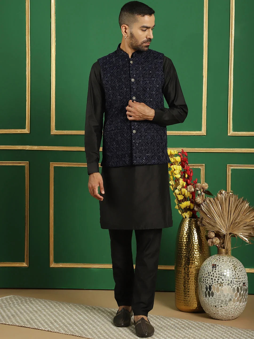 Blue Velvet Solid Indian Wear for Men | DesiQlo India