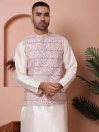 Floral Printed and Embroidered Nehru Jacket for Men-JOWC-4100Multi