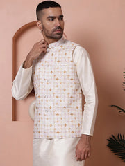 Floral Printed and Embroidered Nehru Jacket for Men-JOWC-4100Off-White