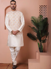 Floral Printed and Embroidered Nehru Jacket for Men-JOWC-4100Orange