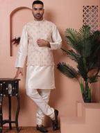 Floral Printed and Embroidered Nehru Jacket for Men-JOWC-4100Orange