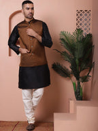 Woven Design Nehru Jacket for Men-JOWC-4101Golden