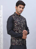 Embossed Silk Blend Nehru Jacket-JOWC-4102Maroon