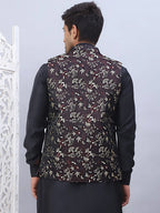 Embossed Silk Blend Nehru Jacket-JOWC-4102Maroon