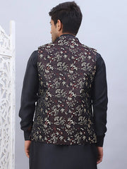Embossed Silk Blend Nehru Jacket-JOWC-4102Maroon