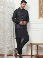 Embroidered Silk Blend Nehru Jacket-JOWC-4103Navy