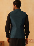 Embroidered Silk Blend Nehru Jacket-JOWC-4103Teal