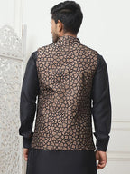 Embroidered Silk Blend Nehru Jacket-JOWC-4106Brown