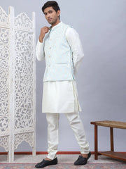 Embossed Silk Blend Nehru Jacket-JOWC-4112Sky