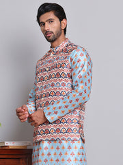 Digital Printed Nehru Jacket For Men ( JOWC 4122Blue )