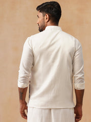 Floral Embroidered Silk Blend Nehru Jacket ( JOWC 4136 White )