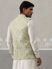 Geometric Weave Embroidered Nehru Jacket ( JOWC 4138 Pista )