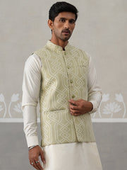 Geometric Weave Embroidered Nehru Jacket ( JOWC 4138 Pista )