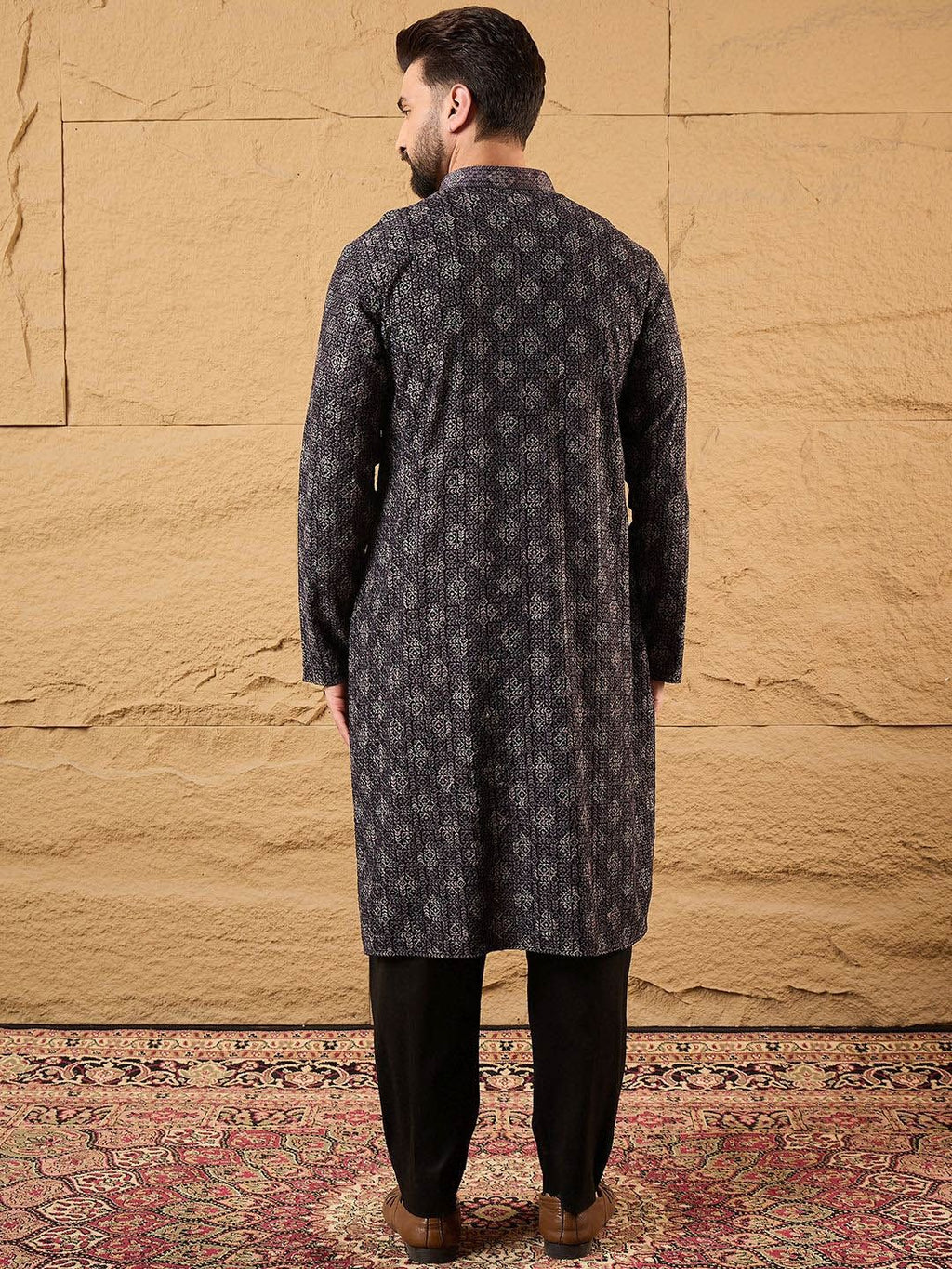 Mens Grey Viscose Rayon Ethnic Motifs Embroidered Chikankari Straight Kurta With Pant Set-MKSET1165