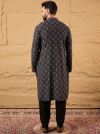 Mens Grey Viscose Rayon Ethnic Motifs Embroidered Chikankari Straight Kurta With Pant Set-MKSET1165