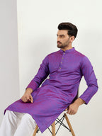 Men Purple Cotton Solid Woven Design Straight Kurta With Pant Set-MKSET1099