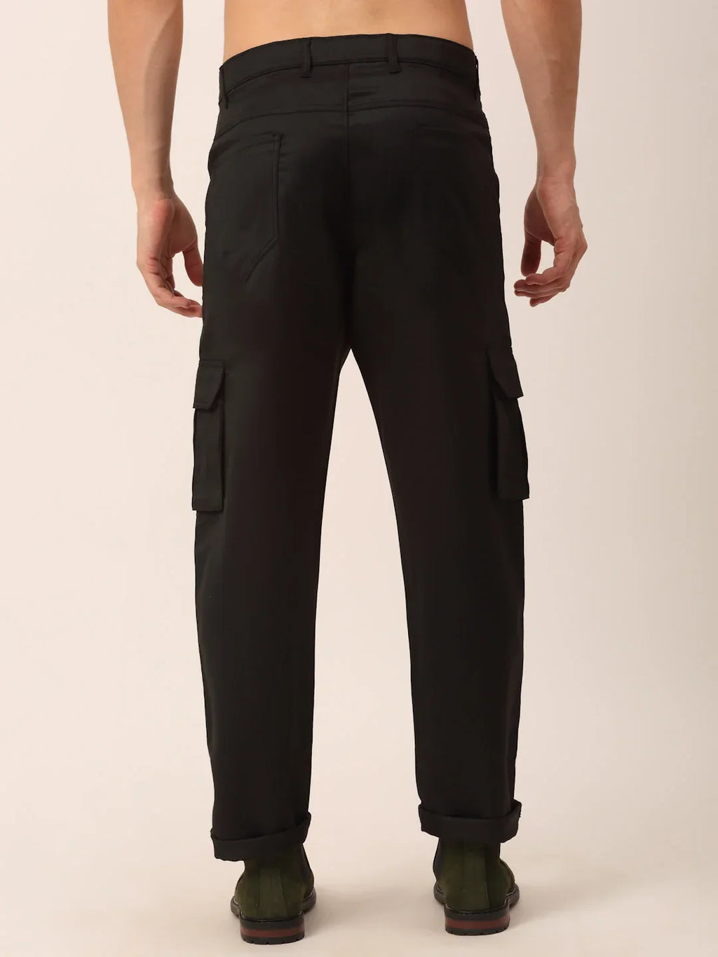 Indian Men's Casual Cotton Solid Cargo Pants