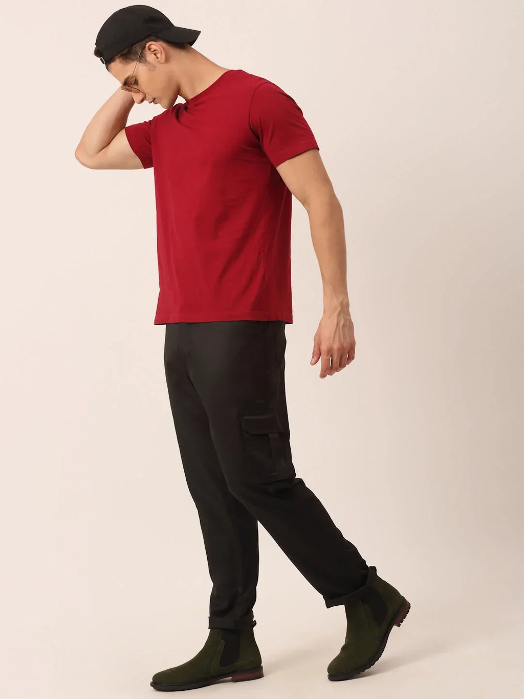 Indian Men's Casual Cotton Solid Cargo Pants