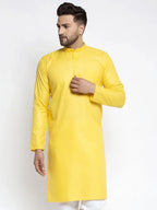 Men's Lemon Cotton Solid Kurta Only