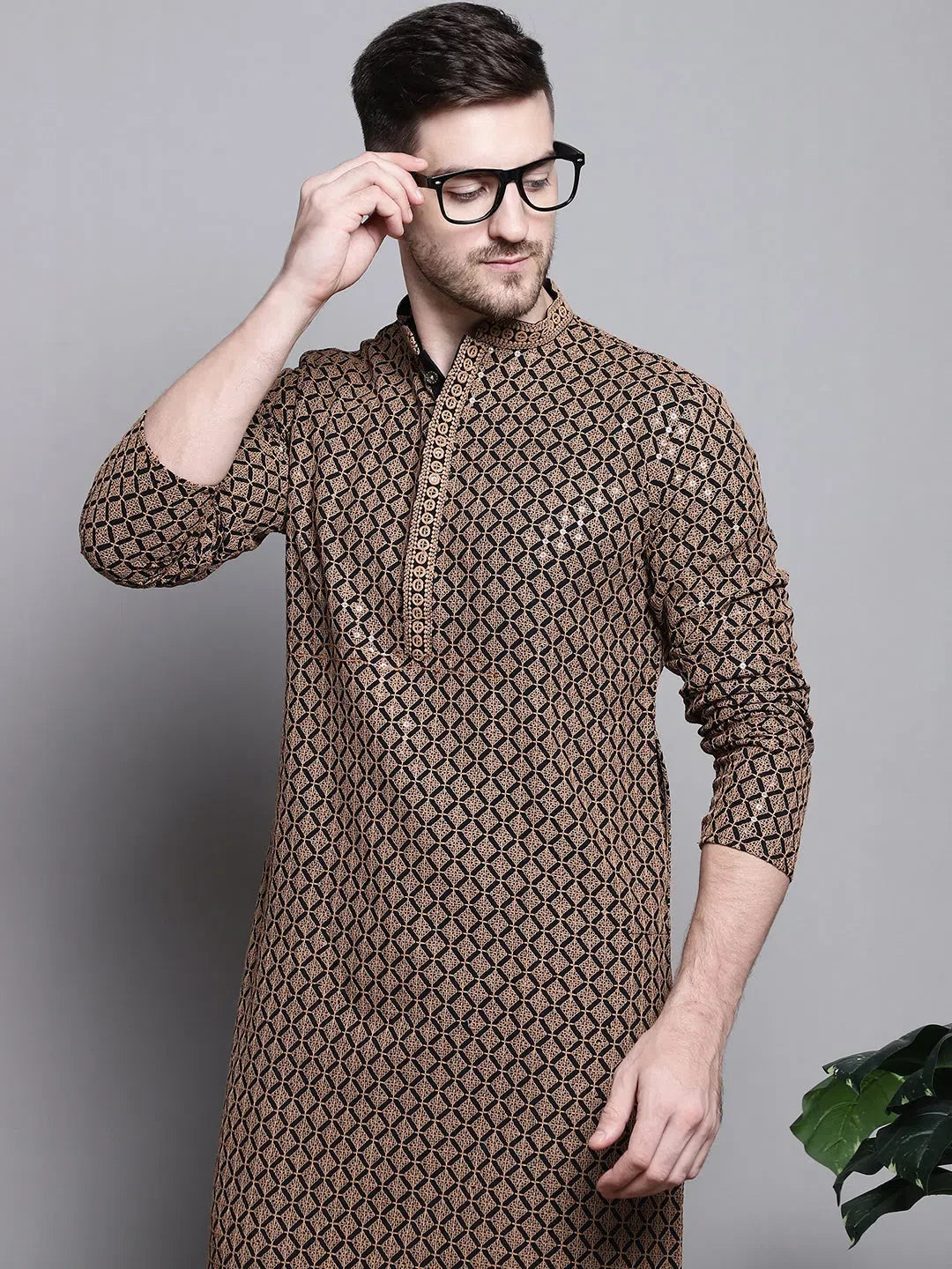 Brown Cotton Embroidered Indian Wear for Men | DesiQlo India