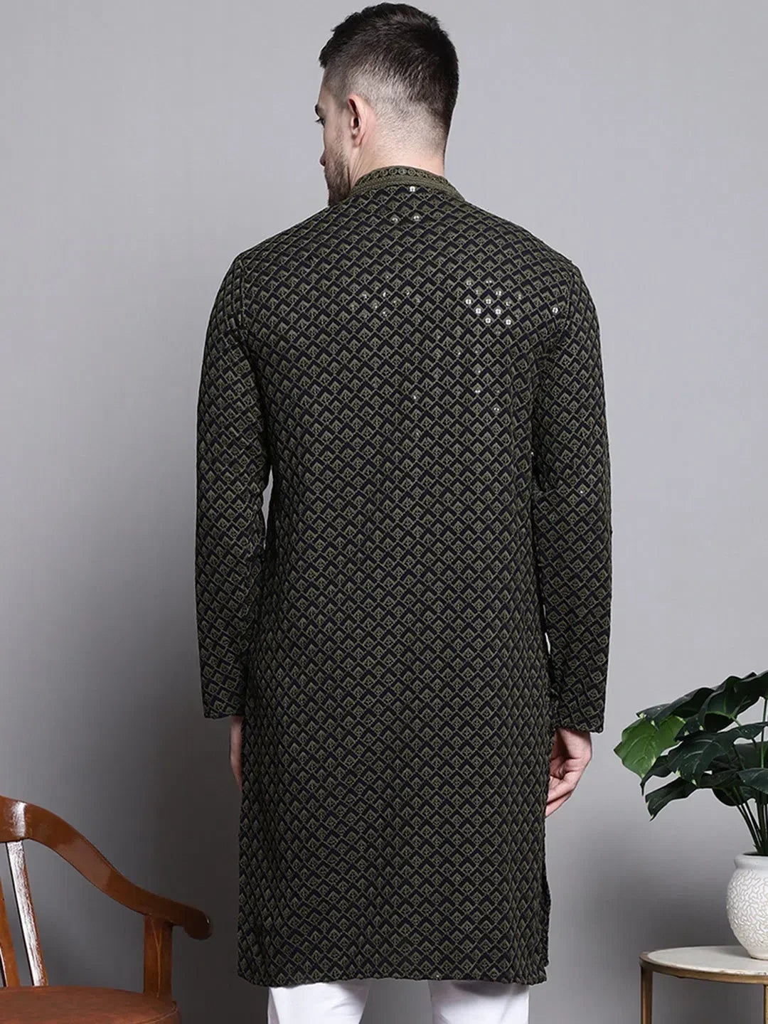 Mehndi Cotton Embroidered Indian Wear for Men | DesiQlo India