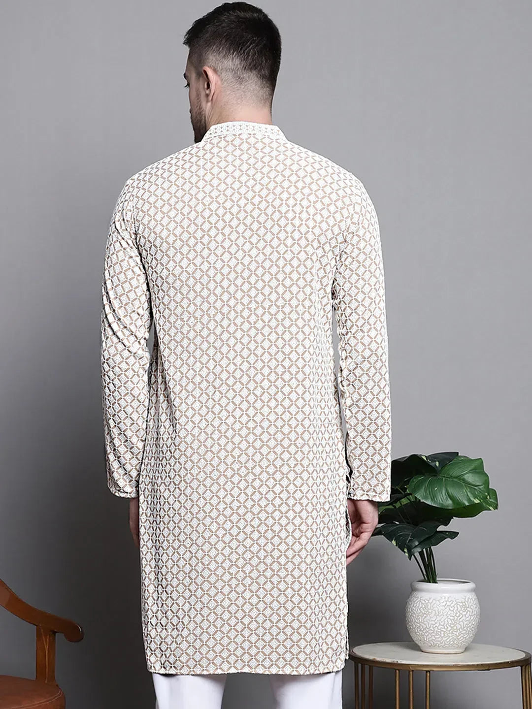 Beige Cotton Embroidered Indian Wear for Men | DesiQlo India