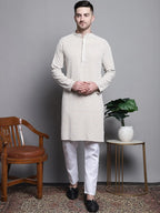 Sequin Embroidered Pure Cotton Kurtas-KO-5005Beige