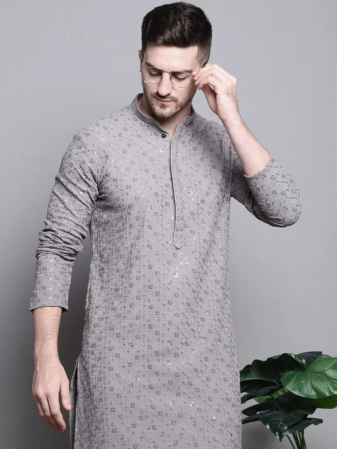 Grey Cotton Embroidered Indian Wear KO_5006Grey | DesiQlo