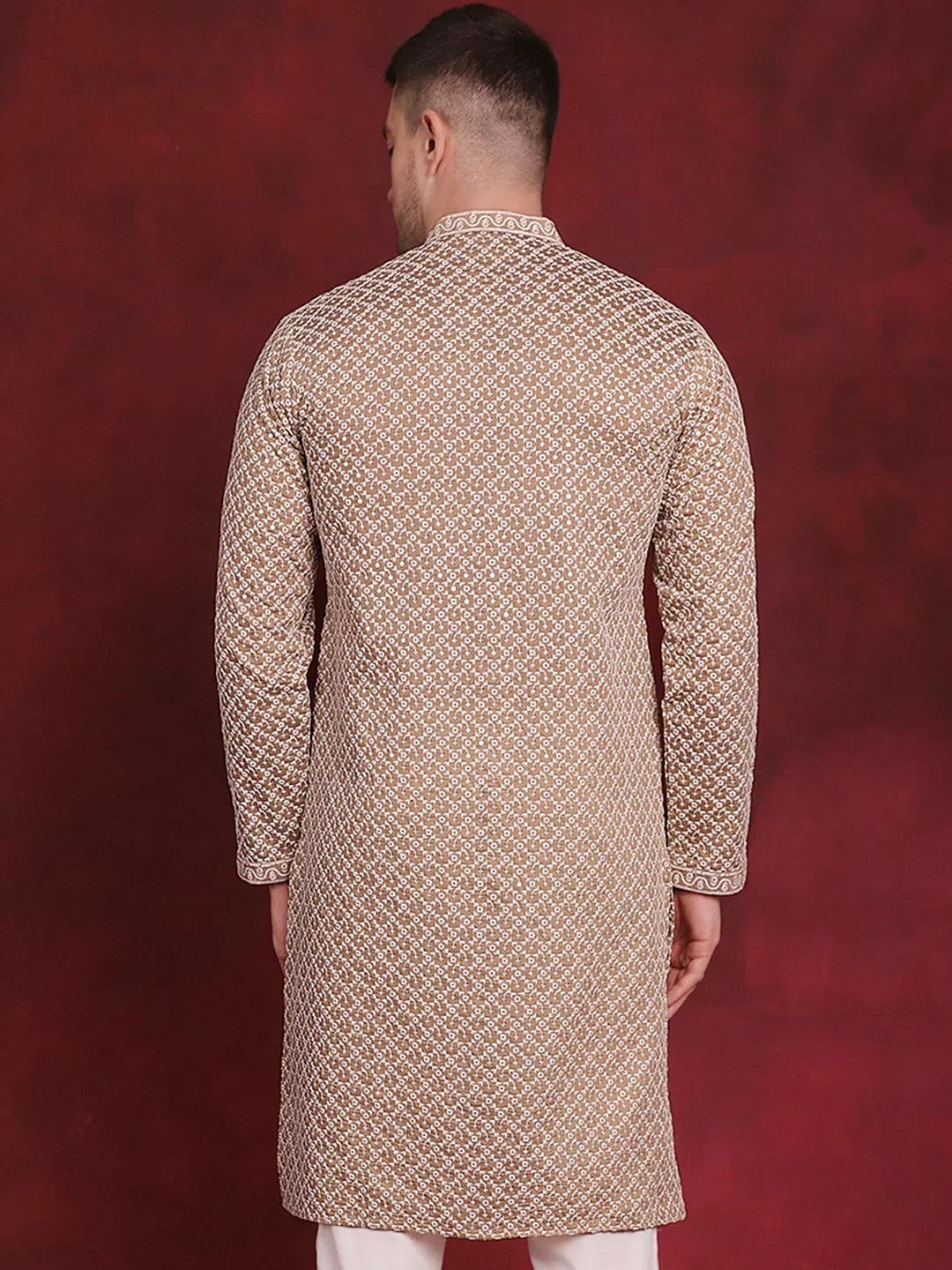 Beige Silk Geometric Indian Wear for Men | DesiQlo India