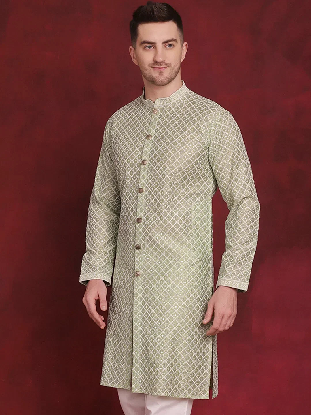 Pista Silk Geometric Indian Wear for Men | DesiQlo India