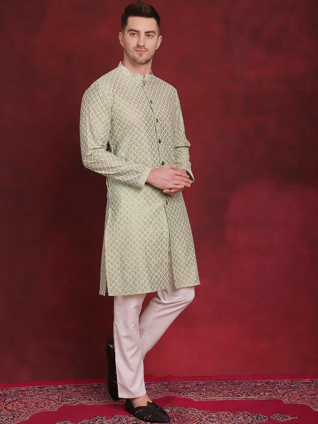 Pista Silk Geometric Indian Wear for Men | DesiQlo India
