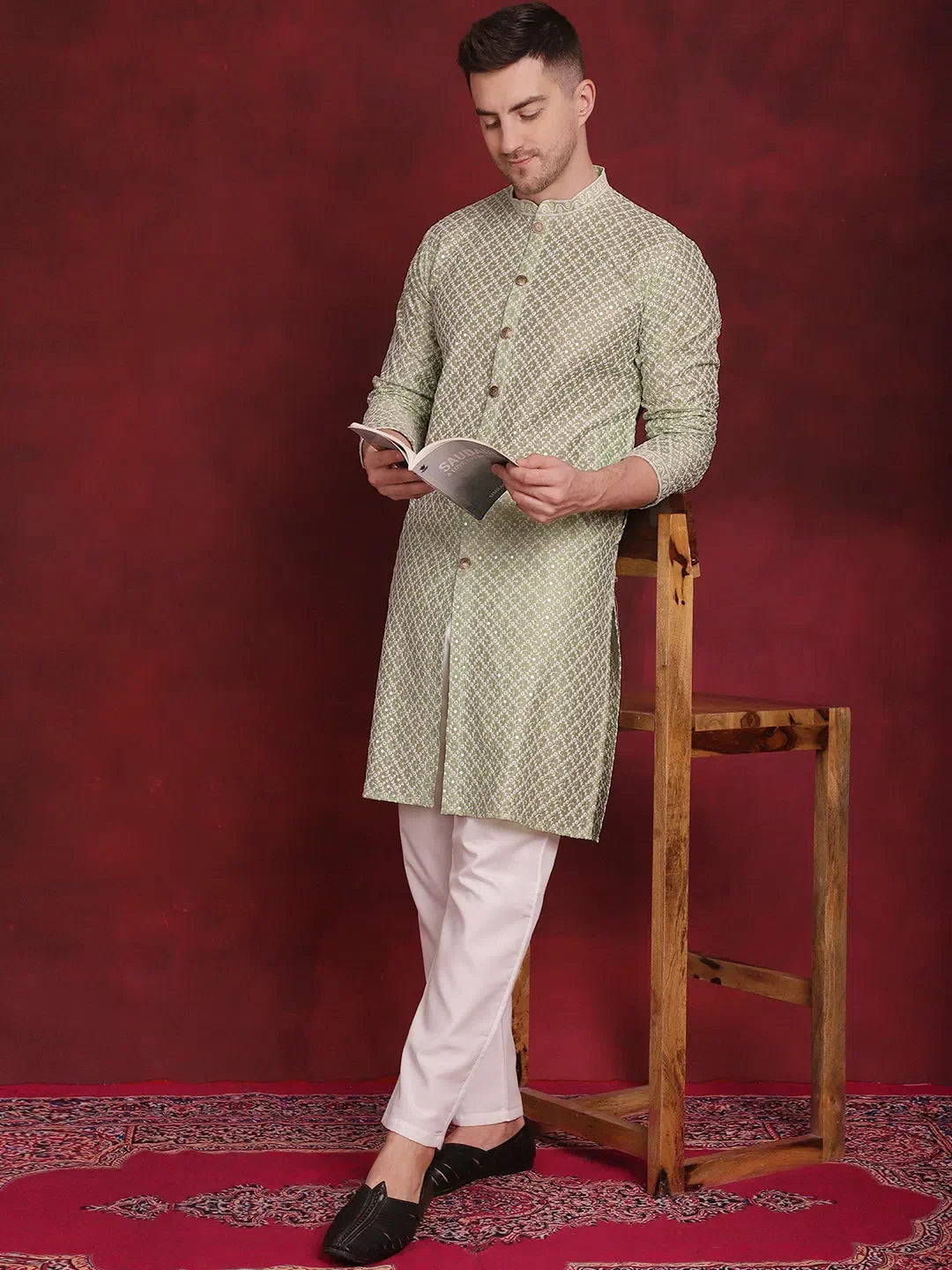 Pista Silk Geometric Indian Wear for Men | DesiQlo India