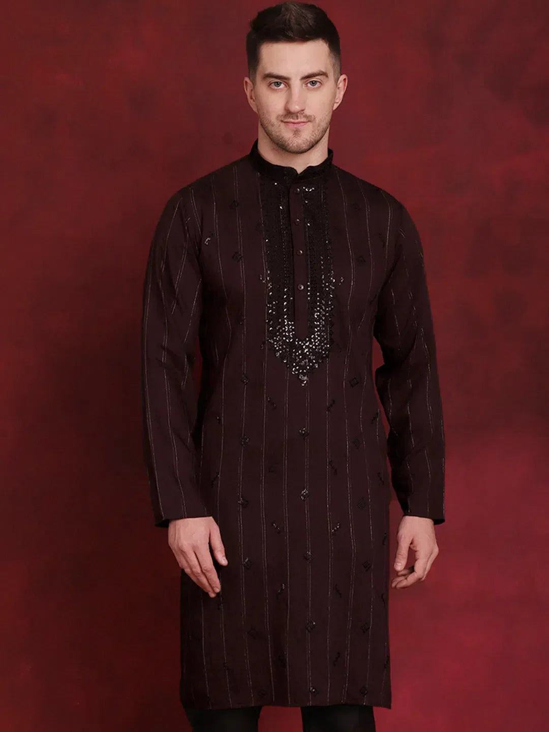Maroon Viscose Geometric Indian Wear for Men | DesiQlo India