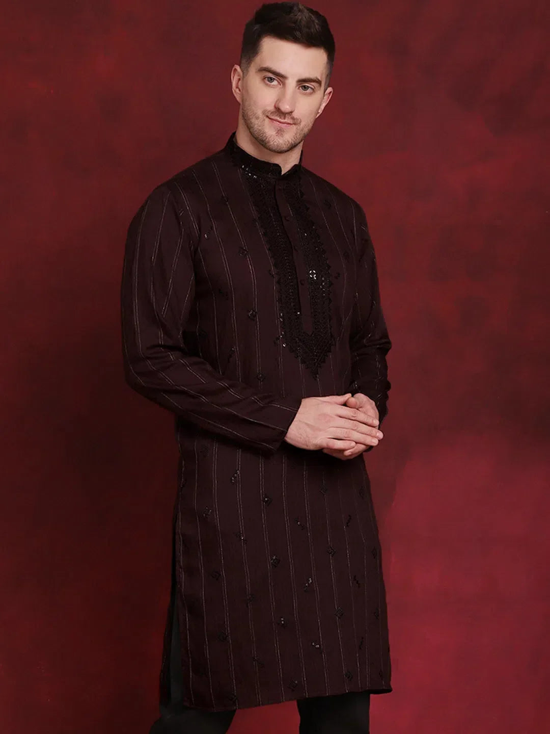 Maroon Viscose Geometric Indian Wear for Men | DesiQlo India