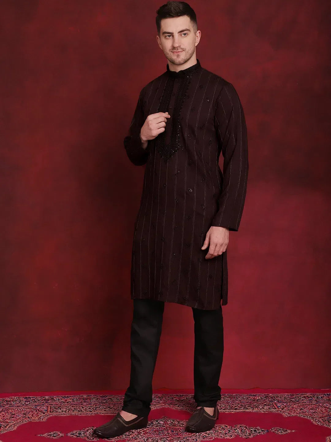 Maroon Viscose Geometric Indian Wear for Men | DesiQlo India