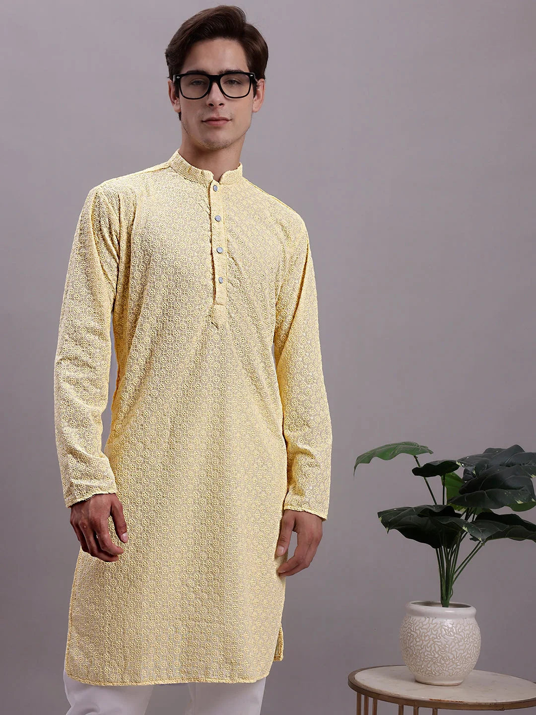 Yellow Cotton Solid Indian Wear KO_5000Yellow | DesiQlo