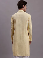 Men's Yellow Chikankari Embroidered and Sequence Kurta-KO 5000