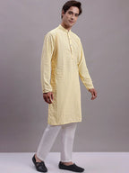 Men's Yellow Chikankari Embroidered and Sequence Kurta-KO 5000