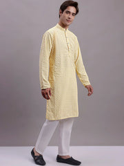 Men's Yellow Chikankari Embroidered and Sequence Kurta-KO 5000