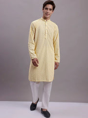 Men's Yellow Chikankari Embroidered and Sequence Kurta-KO 5000